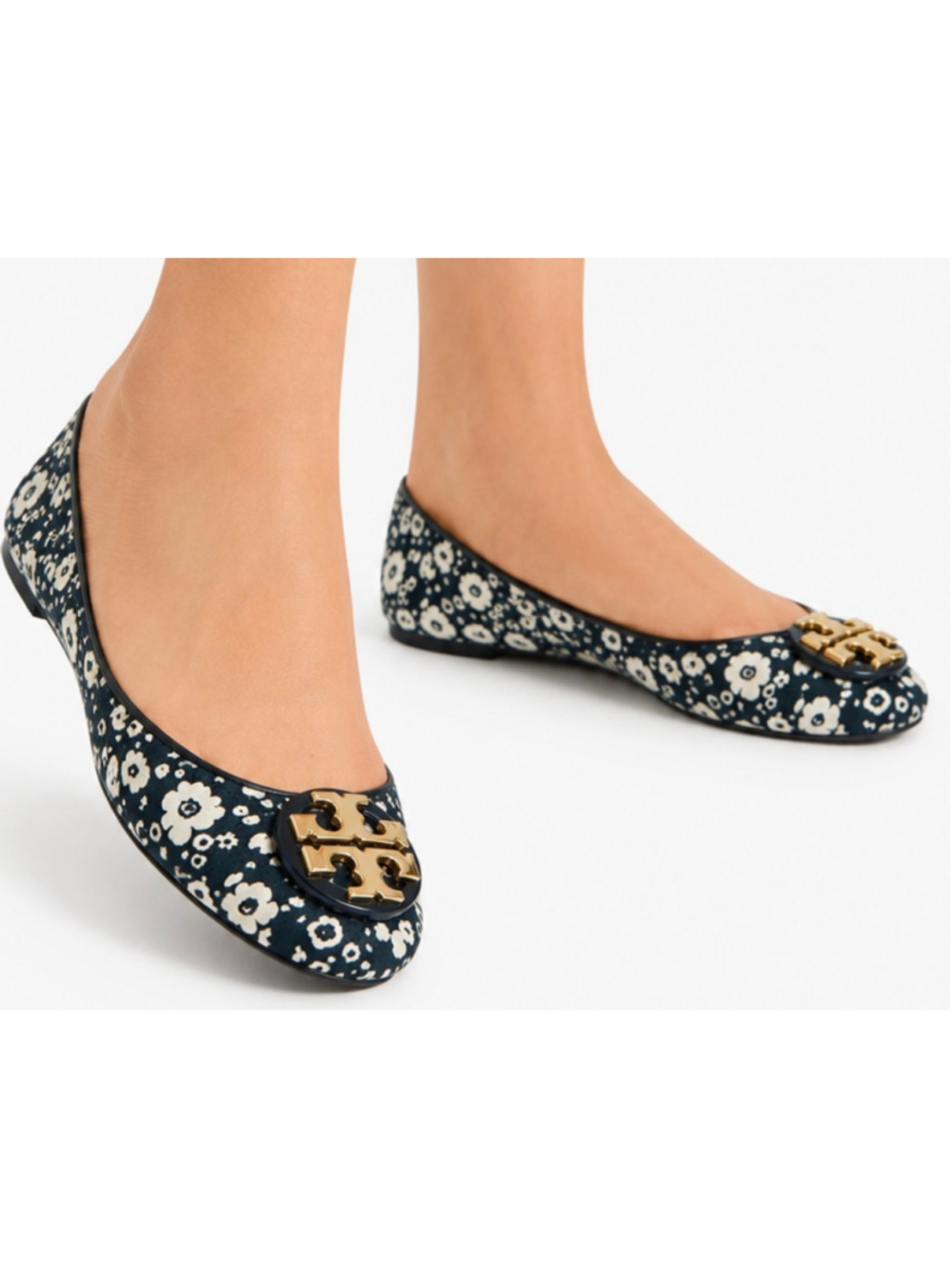 RARE Tory Burch Flats, Size 6.5, Navy Blue and White Floral